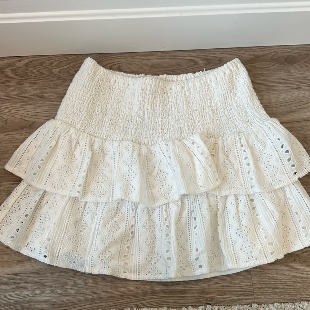 Choosy white eyelet tiered ruffle skirt with elastic waste